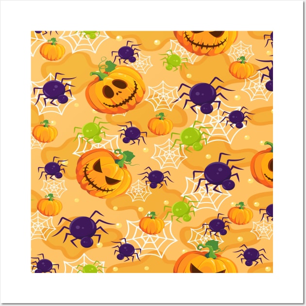 Halloween Spider Pumpkin Orange Wall Art by DragonTees